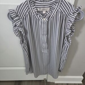 LOFT Striped Ruffle Sleeve Blouse